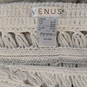 Open Knit Sweater Skirt Fringe Swim Cover Up White Crochet XL EUC Summer Venus
